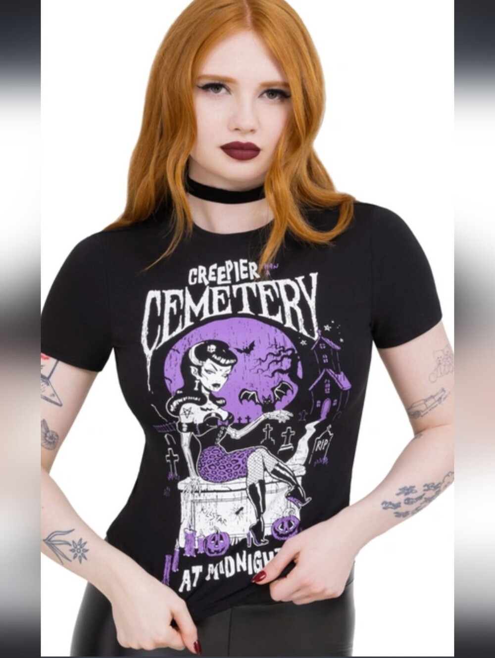 Killstar Black Tee with Purple Creepier Cemetery Graphic